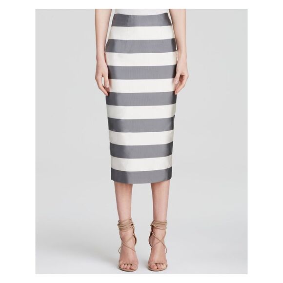 BURBERRY Dresses & Skirts - BURBERRY Womens Gray Striped Midi Wear To Work Pencil Skirt 4